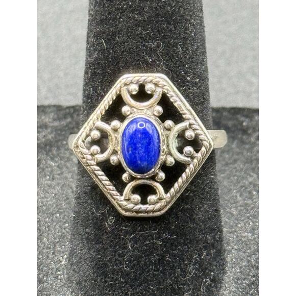 Excellent Used Condition Sterling Silver Genuine Lapis Ring Size 7.00 925 P19 - Picture 1 of 9